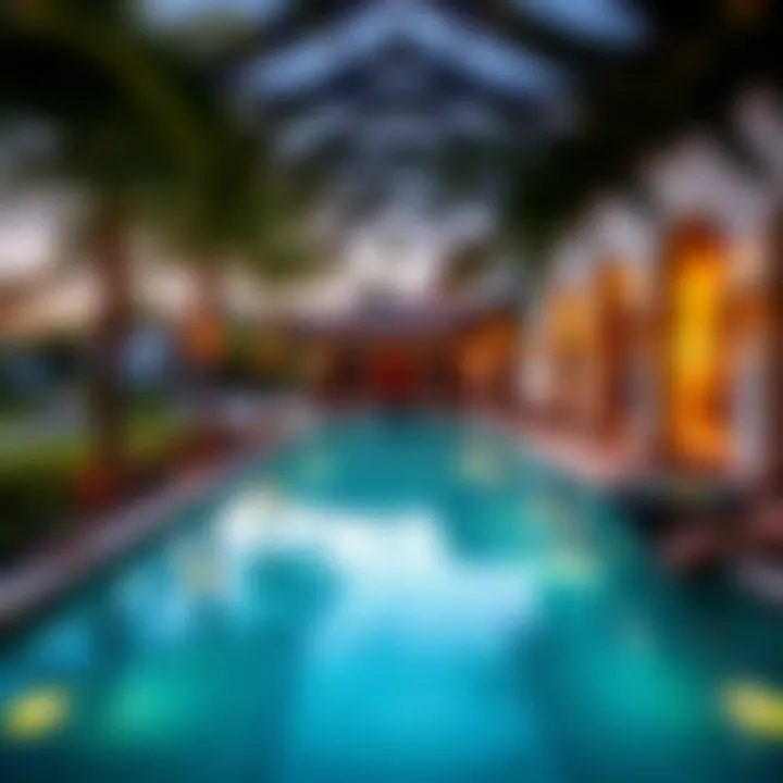 Breathtaking pool area surrounded by lush landscaping and elegant design elements