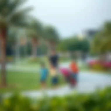 Park in Jumeirah Village Triangle with families enjoying outdoor activities