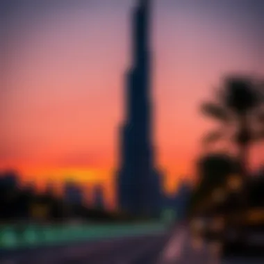 The majestic silhouette of Burj Khalifa during sunset