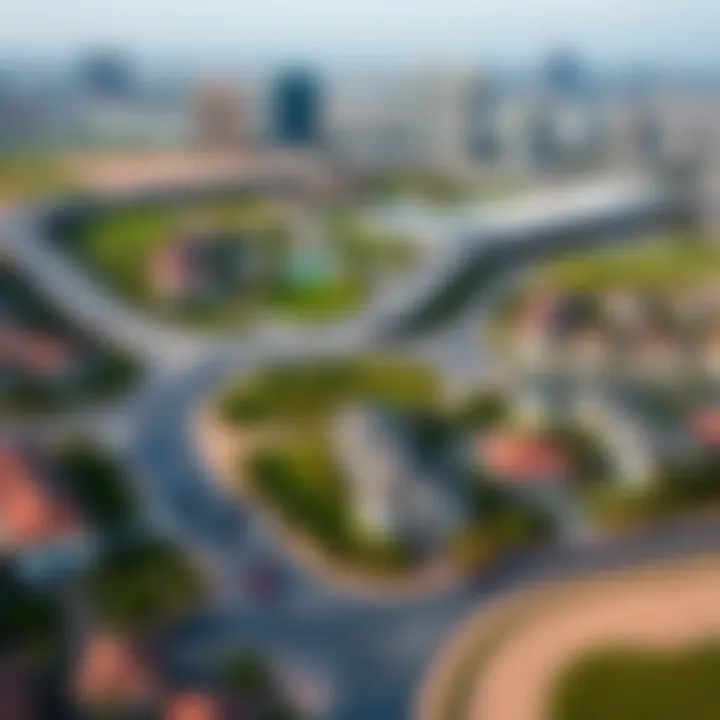 An aerial perspective of The Greens community highlighting residential areas and amenities