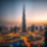 A panoramic view of the Burj Khalifa against the Dubai skyline