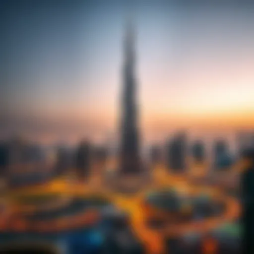 A panoramic view of the Burj Khalifa against the Dubai skyline