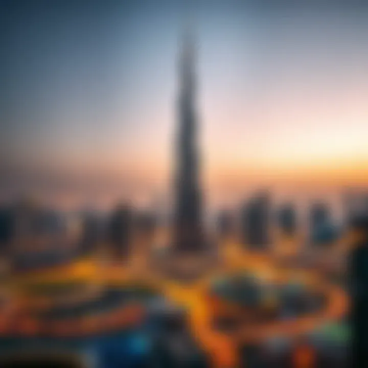 A panoramic view of the Burj Khalifa against the Dubai skyline