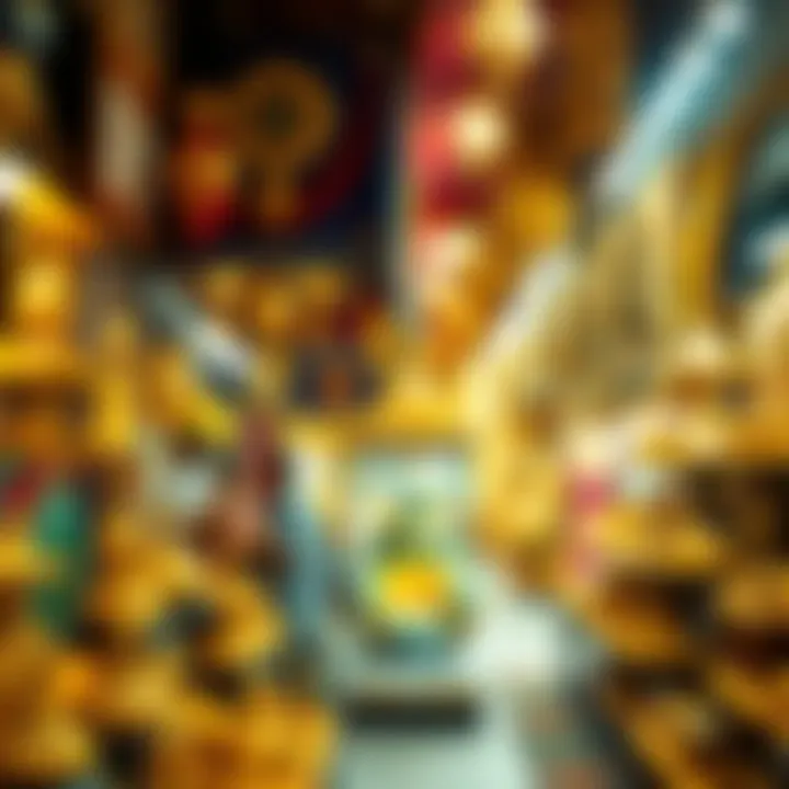 Vibrant market scene at the Dubai Gold Souk showcasing traditional artifacts