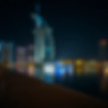 Yas 1 at Night Nighttime illumination of Yas 1 against Dubai's skyline