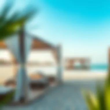 Luxurious beach cabanas with pristine waters