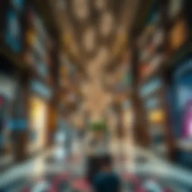 Interior shopping area filled with diverse retail stores