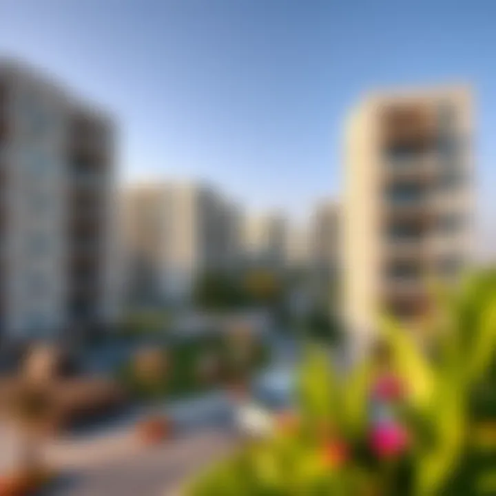 Modern residential buildings in Jebel Ali with green spaces