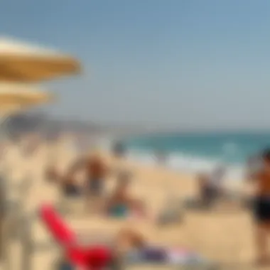 A scenic view of Jumeirah Beach with visitors enjoying the sun