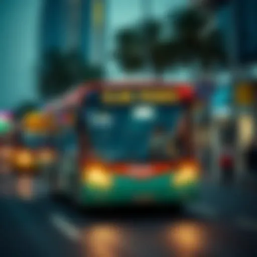 A vibrant bus navigating through Dubai streets