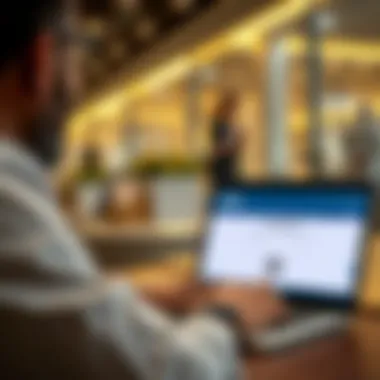 Individual using a laptop to verify visa status