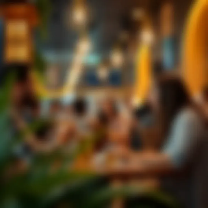 A group of friends enjoying a social gathering in a lively cafe