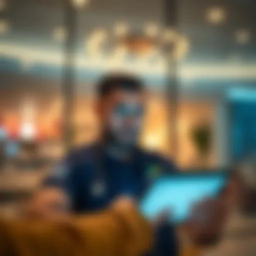 An individual analyzing residence visa details on a digital device