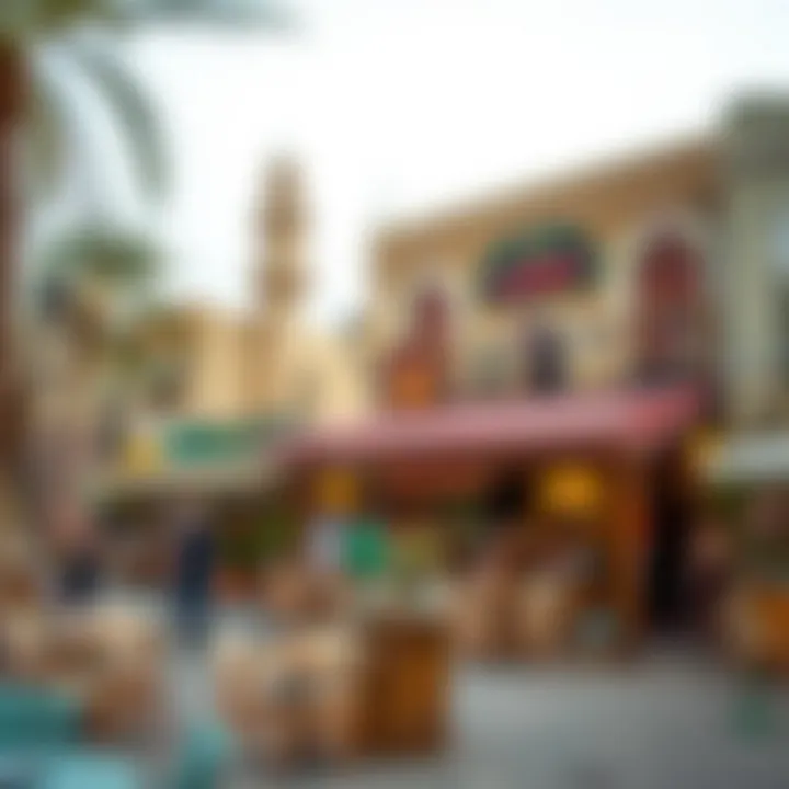 A vibrant cultural spot in Old Town Dubai, illustrating its lively atmosphere and community engagement.