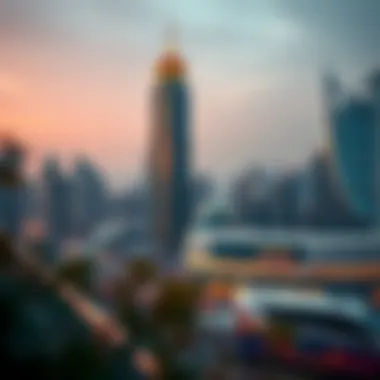 Orient Towers in the Dubai Skyline Panoramic perspective of the vibrant Dubai skyline featuring Orient Towers