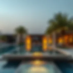 Luxurious resort with private pool surrounded by palm trees