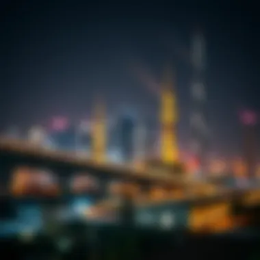 Dubai Skyline at Night During Ramadan Dubai skyline illuminated during Ramadan nights