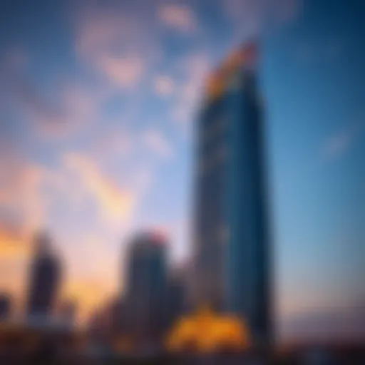 Rashidiya Tower at Dusk Stunning view of Rashidiya Tower against a sunset