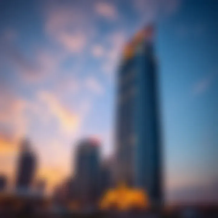 Rashidiya Tower at Dusk Stunning view of Rashidiya Tower against a sunset