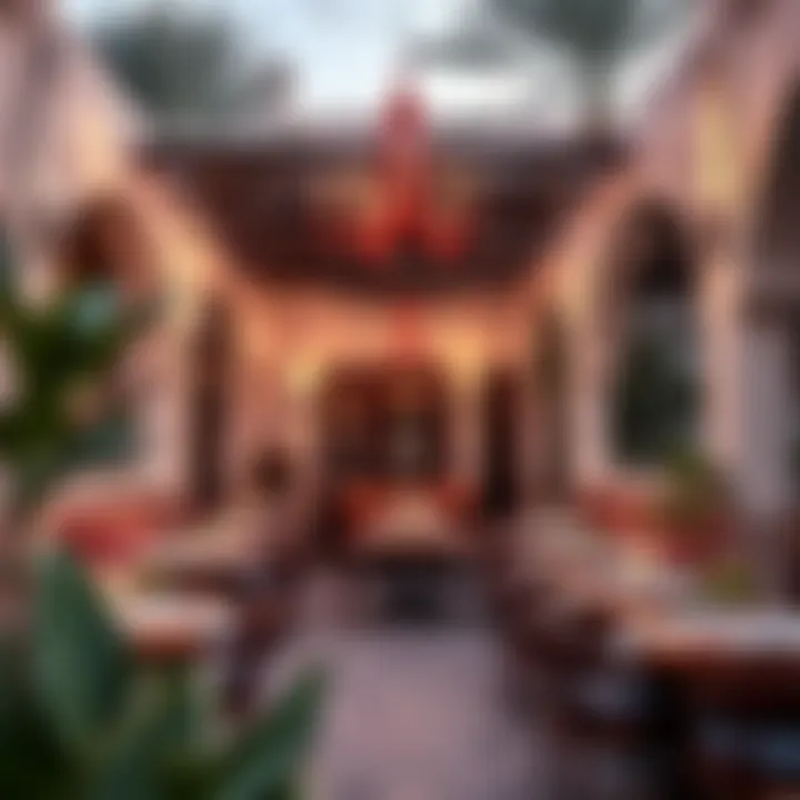 Outdoor dining space with beautiful decorations and lighting