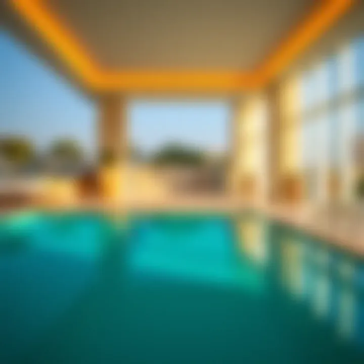 Amenities offered at Roda Amwaj Suites including pool and fitness center