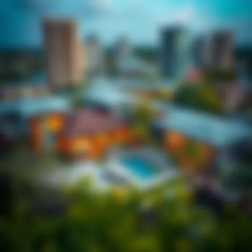 Aerial view of Discovery Gardens showcasing shared living spaces
