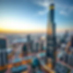 Panoramic view of Shatha Tower in Dubai's skyline