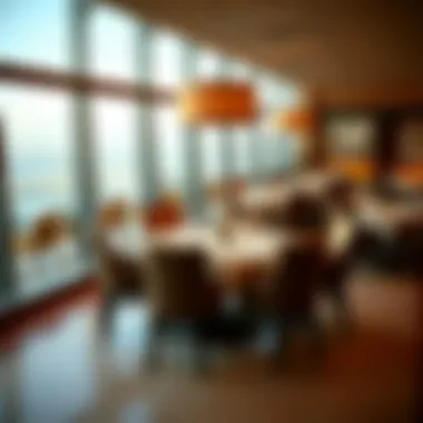 A beautifully arranged dining area at the Sky View Hotel with a panoramic view