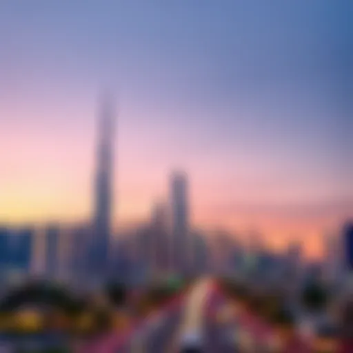 Dubai Skyline at Sunset Stunning skyline view of Dubai's iconic high-rises at sunset