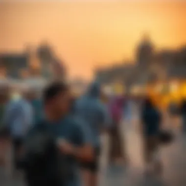 Tourists enjoying the cultural ambiance of Al Seef at sunset
