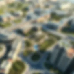 Aerial view of green spaces and urban architecture on Yas Island