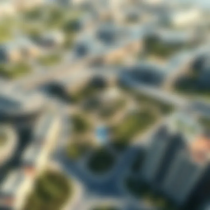 Aerial view of green spaces and urban architecture on Yas Island