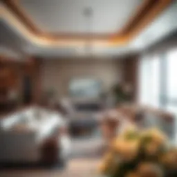 Luxurious living room in Swissotel Al Murooj Dubai apartment showcasing elegant furnishings and decor.