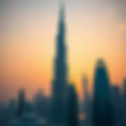 A stunning view of the Burj Khalifa against a sunset sky