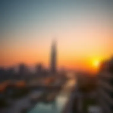 Stunning view of Dubai skyline during sunset