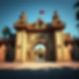 An intricately designed ancient city gate showcasing historical architecture