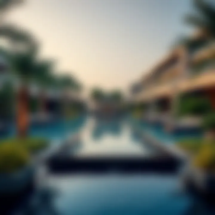 Lush landscaping and outdoor spaces surrounding The One Palm Jumeirah