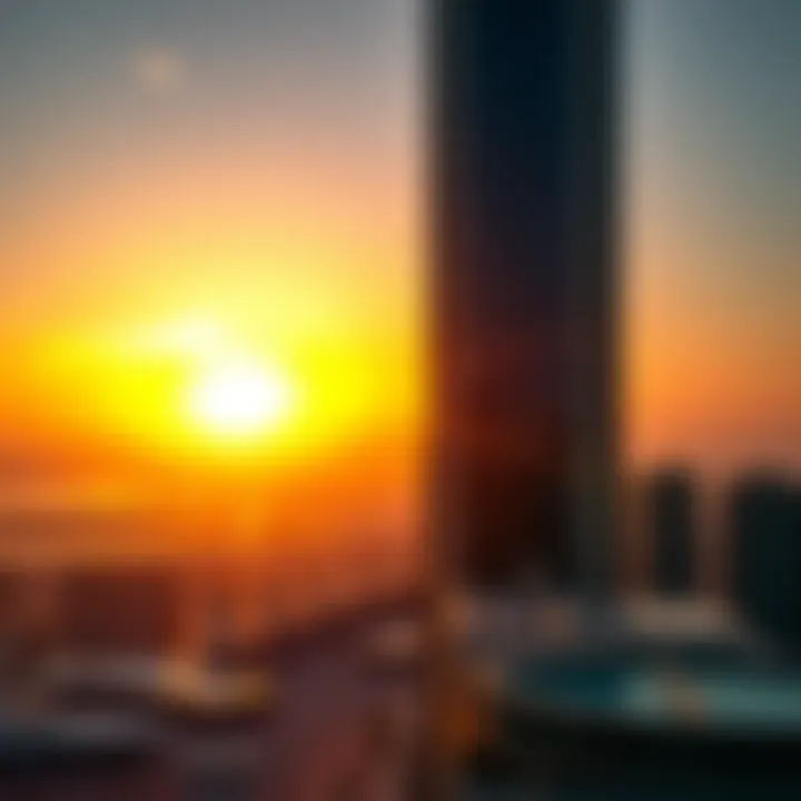 Stunning view of Trafalgar Tower against a sunset