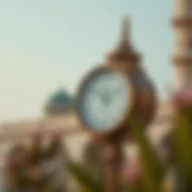 A clock indicating Jummah prayer time in a tranquil setting