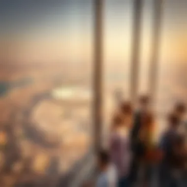 Breathtaking Views from the Top of Burj Khalifa Visitors enjoying the view from the observation deck