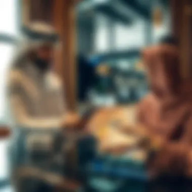 Real estate transaction scene in Dubai featuring currency exchange