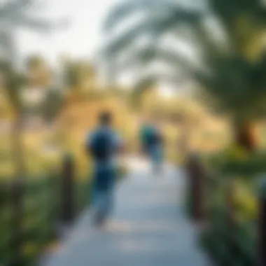 Visitors exploring nature trails in Al Nahda Pond Park
