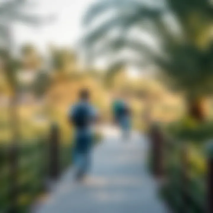 Visitors exploring nature trails in Al Nahda Pond Park