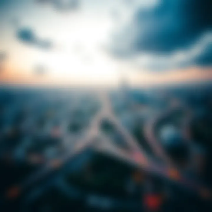 Metro Line Network in Urban Development Overview of urban landscape with metro line network integrated