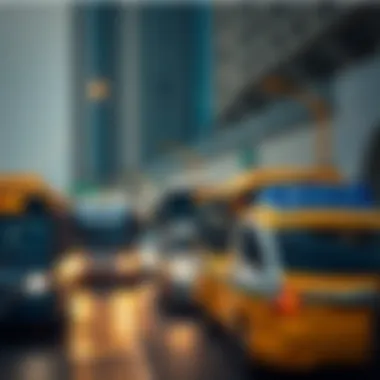 Public transportation in Abu Dhabi with buses and taxis