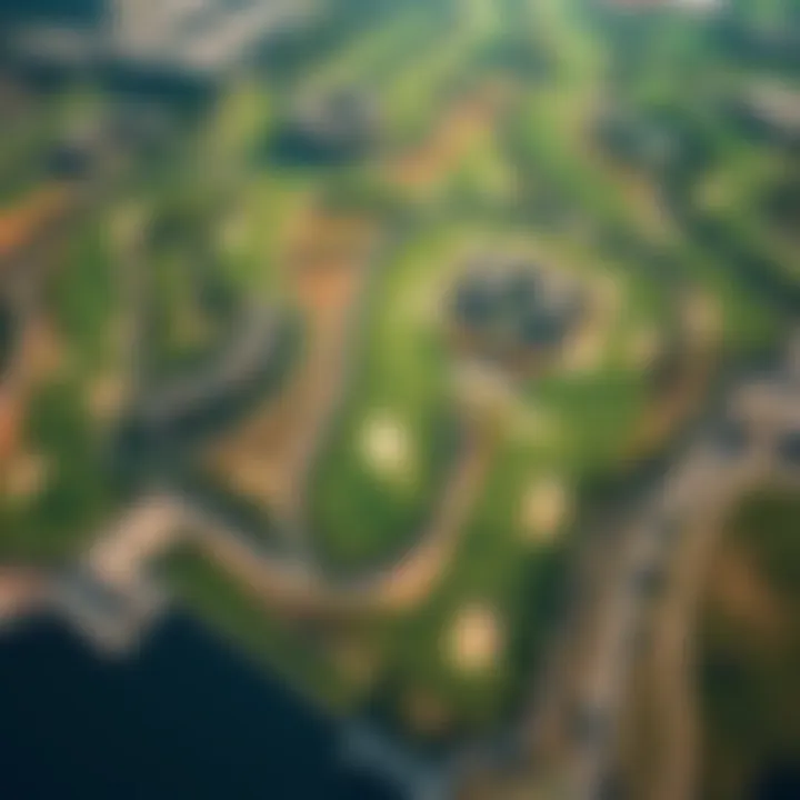 Aerial view of Yas Golf course showcasing its lush greens and layout