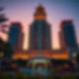 Majestic exterior view of Zabeel Building at sunset, highlighting its architectural grandeur.